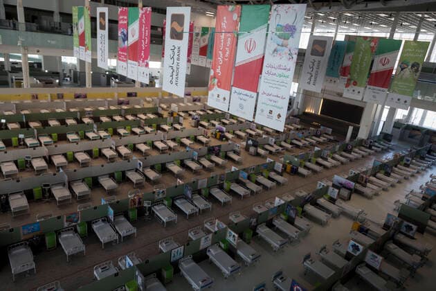 April 4, 2020, Tehran, Iran: A view of a temporary established emergency hospital in a part of the world s largest shopping mall complex called Iran Mall , to treat patients infected with the COVID-19 disease, caused by the SARS-CoV-2 coronavirus, in the northwest of the capital of Tehran, Iran. Due to the new type of coronavirus pandemic, the fairgrounds and gyms are temporarily turned into hospitals in the country. Iran Mall has turned into COVID-19 convalescent care center since the virus outbreak, equipped with about 1000 hospital beds, 20 ventilators, monitoring systems, and other needed equipment. Each day the center hosts 20 recovered ones who discharged from hospitals, and the patients are kept in the second round of quarantine to be up and about. Those in charge are estimating the beds increase to 3000. Tehran Iran - ZUMAf146 20200404_zip_f146_048 Copyright: xRouzbehxFouladix