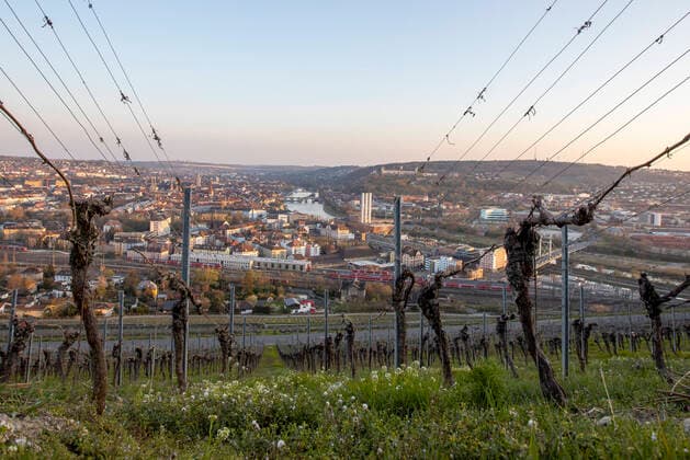 Würzburg, Weinberge, 04.04.2020, Panorama Wuerzburg Bild: Panorama von Wuerzburg im Sonnenuntergang Copyright: HMBxMediax xHeikoxBecker