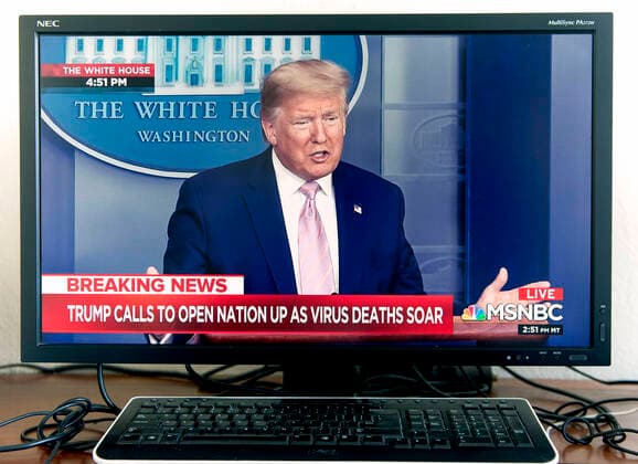 April 04, 2020 - Washington, District of Columbia, U.S. - A screen grab of President DONALD TRUMP speaking during the daily White House coronavirus task force briefing. Washington U.S. - ZUMAce6_ 20200404_zaf_ce6_009 Copyright: xBrianxCahnx
