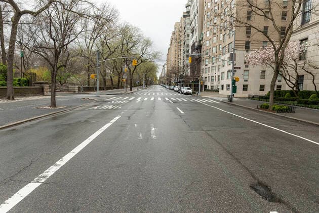 Coronavirus pandemic in NYC as seen on April 4 Virtually empty Fifth Avenue in Manhattan New York New York United States Copyright: LevxRadin