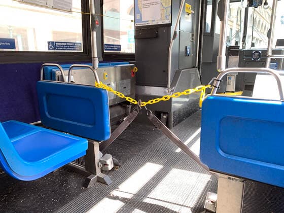 April 4, 2020, New York, New York, USA: Empty bus with barrier between driver and seats. Saturday during the COVID 19 pandemic..April 4, 2020 New York USA - ZUMAm57_ 20200404_zaf_m57_074 Copyright: xJohnxMarshallxMantelx