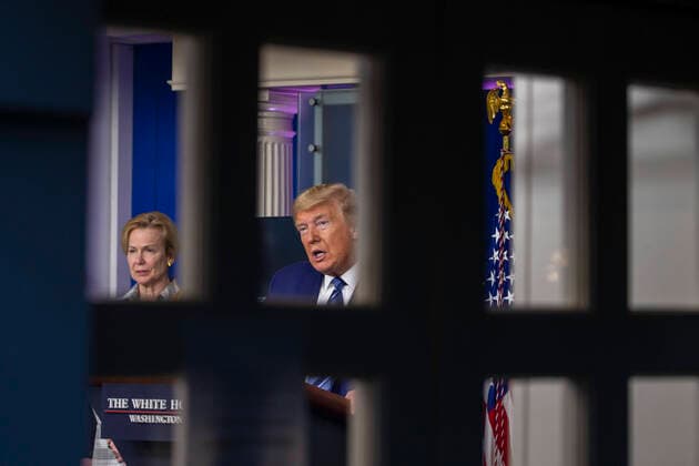 Dr. Deborah L. Birx, White House Coronavirus Response Coordinator listens to United States President Donald J. Trump speak at the coronavirus briefing at the White House Washington, D.C., U.S., on Sunday, April 5, 2020. The next two weeks will be crucial in the United States fight against the coronavirus, warn health officials, who are urging Americans to continue practicing social-distancing measures. Copyright: xTasosxKatopodisx