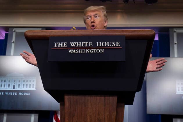 United States President Donald J. Trump takes questions at the coronavirus briefing at the White House Washington, D.C., U.S., on Sunday, April 5, 2020. The next two weeks will be crucial in the United States fight against the coronavirus, warn health officials, who are urging Americans to continue practicing social-distancing measures. Copyright: xTasosxKatopodisx