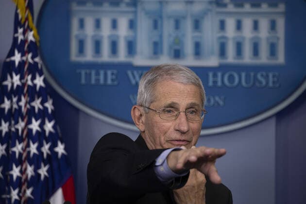 Anthony Fauci, Director of the National Institute of Allergy and Infectious Diseases speaks at the coronavirus briefing at the White House in Washington, DC on Sunday, April 5, 2020. The next two weeks will be crucial in the United States fight against the coronavirus, warn health officials, who are urging Americans to continue practicing social-distancing measures.  WAX20200405224 TASOSxKATOPODIS