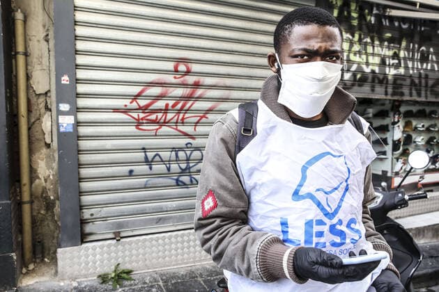 A group of thirty-three asylum seekers coordinated by the LESS Social Cooperative, which follows them in their path of insertion and social and professional inclusion, has set up a toll-free number 800-119-477 for qualified assistance of psychologists, social workers, social workers providing information on correct behavior to be followed in case of suspected contagion, to request home delivery of drugs or food products, handling postal services.  Copyright: xRobertaxBasilex xIPAx xKontrolabx