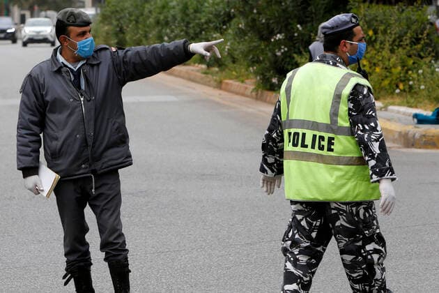 May 7, 2020, Beirut, Beirut, Lebanon: Lebanese policemen wearing a mask as a preventive measure amid fears of the spread of the novel coronavirus disease (COVID-19), in Beirut, Lebanon, on April 6, 2020 Beirut Lebanon - ZUMAap3_ 20200507_zaf_ap3_006 Copyright: xMarwanxTahtahx