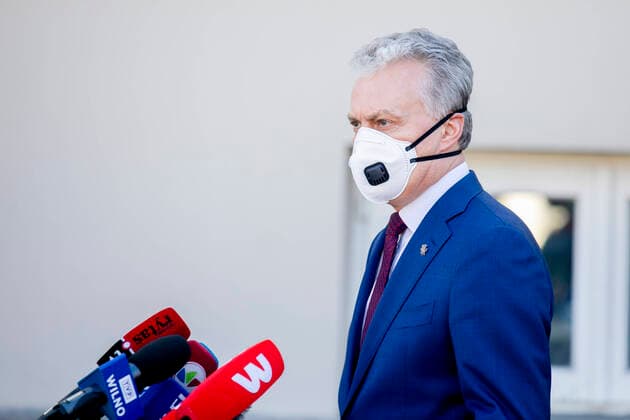 2020-04-06 Vilnius Lithuania. Lithuanian president Gitanas Nauseda speaks to journalists during press conference after his meeting with prime minister Saulius Skvernelis about travel restrictions inside country during Easter. , Vilnius Lithuania Copyright: 15min Scanpix LukasxBalandisx