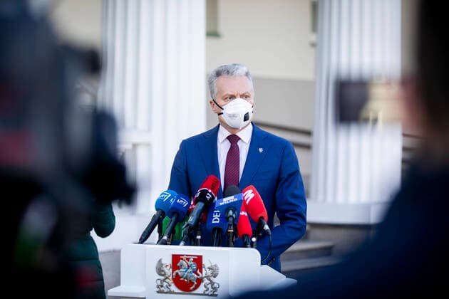 2020-04-06 Vilnius Lithuania. Lithuanian president Gitanas Nauseda speaks to journalists during press conference after his meeting with prime minister Saulius Skvernelis about travel restrictions inside country during Easter. , Vilnius Lithuania Copyright: 15min Scanpix LukasxBalandisx