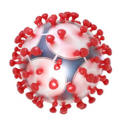 Symbolic 3D illustration of the coronavirus sars-cov-2 and a soccer ball