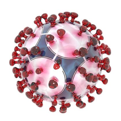 Symbolic 3D illustration of the coronavirus sars-cov-2 and a soccer ball