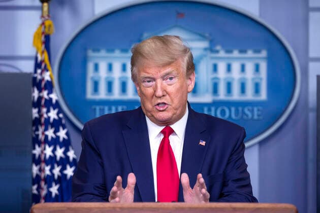 April 6, 2020, Washington, District of Columbia, USA: United States President Donald J. Trump, joined by members of the Coronavirus Task Force, delivers remarks on the COVID-19 pandemic in the James S. Brady Press Briefing Room of the White House in Washington D.C., U.S. on Monday, April 6, 2020. The United States has now reached 10,000 deaths caused by the novel Coronavirus, as officials debate the effectiveness of hydroxychloroquine, a drug used to treat malaria, to also treat the Coronavirus. Credit: CNP Washington USA - ZUMAs152 20200406_zaa_s152_057 Copyright: xStefanixReynoldsx