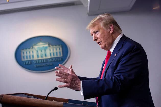 April 6, 2020, Washington, District of Columbia, USA: United States President Donald J. Trump, joined by members of the Coronavirus Task Force, delivers remarks on the COVID-19 pandemic in the James S. Brady Press Briefing Room of the White House in Washington D.C., U.S. on Monday, April 6, 2020. The United States has now reached 10,000 deaths caused by the novel Coronavirus, as officials debate the effectiveness of hydroxychloroquine, a drug used to treat malaria, to also treat the Coronavirus. Credit: CNP Washington USA - ZUMAs152 20200406_zaa_s152_074 Copyright: xStefanixReynoldsx