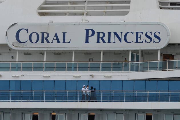 MIAMI BEACH, FL - APRIL 06: The Coral Princess is docked at Port Miami, as passengers and crew members remain aboard that have tested positive for COVID-19 on April 06, 2020 in Miami Beach, Florida. Copyright: xmpi04 MediaPunchx