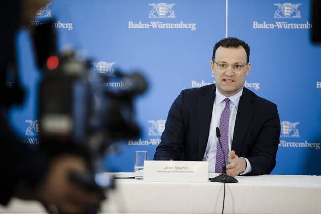 Bundesgesundheitsminister Jens Spahn (CDU) im Rahmen einer Regierungspressekonferenz im Staatsministerium Baden-Wuerttemberg in Stuttgart am 07.04.2020. Stuttgart Germany
