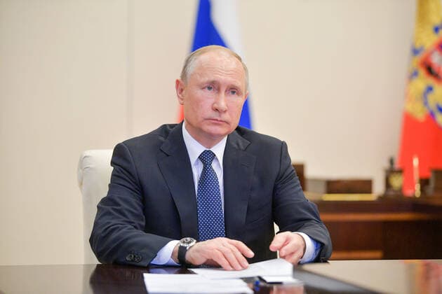 MOSCOW REGION, RUSSIA - APRIL 7, 2020: Russia s President Vladimir Putin during a video conference meeting at the Novo-Ogaryovo residence with experts on the current coronavirus situation and the measures implemented to contain the spread of the COVID-19 infection. Alexei Druzhinin Russian Presidential Press and Information Office TASS  TS0D4BD7