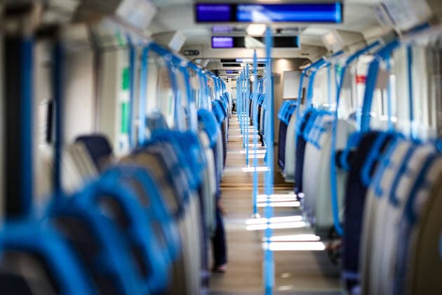 April 6, 2020, London, England, United Kingdom: London Thameslink train towards Brighton via Gatwick airport is seen nearly empty as the country is in lockdown to help curb the spread of the coronavirus, Monday, April 6, 2020. London United Kingdom - ZUMAx02_ 20200406_zaf_x02_028 Copyright: xVudixXhymshitix