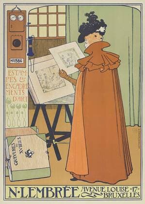 Displays of N. LembrÃƒ e Prints and Art Frames, by Theo Van Rysselberghe, 1897. Poster for store with woman in long cloak viewing an art print (BSLOC_2016_2_145) For usage credit please use; !ACHTUNG AUFNAHMEDATUM GESCHÃ„TZT! PUBLICATIONXNOTxINxCANxCHNxFRAxITAxJPNxNORxPOLxRUSxESPxUKxUSA Copyright: xCourtesyxEverettxCollectionx HISL041 EC714