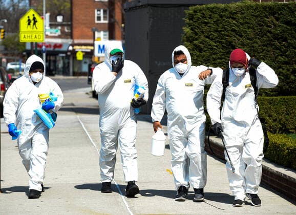 April 7, 2020, New York Queens, USA: Workers Disinfecting the Dry Harbor Nursing & Habitation Center. The COVID-19 death toll in the NYC is 3,324 and 72,324 confirmed cases. 04 07 20. New York Queens New York Queens USA - ZUMAs252 20200407_znp_s252_031 Copyright: xMarcusxSantosx