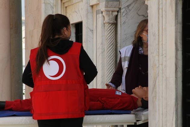 Coronavirus in Tunesien, Pflegekräfte üben den Ernstfall in Tunis April 7, 2020, Tunis, Tunisia: Health workers doing activity training for the white operation..A grand burial named ˜white operation™ for corona virus victims. Tunisia has recorded a total of 650 infected cases and 23 deaths by the covid-19 disease. Tunis Tunisia - ZUMAs197 20200407_zaa_s197_170 Copyright: xJdidixWassimx