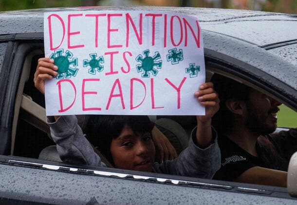 April 7, 2020, Los Angeles, California, U.S: Amid fears of the coronavirus pandemic, protesters drive their cars and trucks in a noisy procession in otherwise mostly silent, empty streets in downtown Los Angeles, Tuesday, April 7, 2020. The demonstration is designed to persuade county leaders to release the incarcerated from detention centers into homes where they can be monitored away from jails that have become breeding grounds for the virus. Los Angeles U.S. - ZUMAc68_ 20200407_zaf_c68_010 Copyright: xRingoxChiux