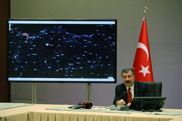 (200407) -- ANKARA, April 7, 2020 (Xinhua) -- Turkish Health Minister Fahrettin Koca speaks during a press conference in Ankara, Turkey, on April 7, 2020. The Turkish health minister on Tuesday reported 3,892 new COVID-19 cases, bringing the total number in the country to 34,109. (Photo by Mustafa Kaya Xinhua) TURKEY-ANKARA-COVID-19-PRESS CONFERENCE 