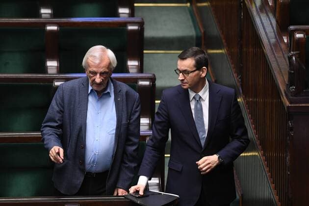9th Special Sitting of the Sejm during the coronavirus outbreak Ryszard Terlecki, Mateusz Morawiecki 9th Special Sitting of the Sejm during the coronavirus outbreak on April 08, 2020 in Warsaw, Poland EN_01422587_1495 
