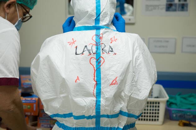 Rome: Dressing of nurses in a COVID-19 Hospital Dressing procedures for nurses in the clean area of pavilion D of the San Filippo Neri hospital in Rome, used as a Covid hospital Roma RM Italy Copyright: MatteoxNardone
