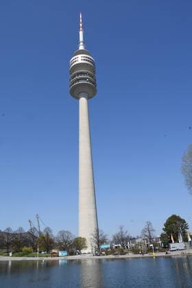 Olympiaturm im Olympiapark Muenchen 08.04.20 Muenchen