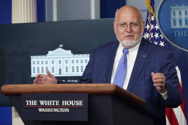 CDC director Robert Redfield and United States President Donald Trump participate in a news briefing with members of the Coronavirus Task Force at the White House on Wednesday, April 8, 2020 in Washington DC.  WAX20200408928 CHRISxKLEPONIS