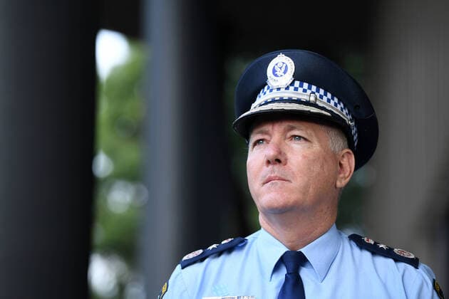 GLADYS BEREJIKLIAN CORONAVIRUS PRESSER, NSW Police Commissioner Mick Fuller speaks to the media during a press conference in Sydney, Thursday, April 9, 2020. NSW has recorded its lowest daily rise in coronavirus cases in more than three weeks as detectives seize evidence from the ill-fated Ruby Princess cruise ship. ( NO ARCHIVING, EDITORIAL USE ONLY, NO USE IN BOOKS WITHOUT CONSENT SYDNEY NSW AUSTRALIA  Copyright: xJOELxCARRETTx 20200409001462531291