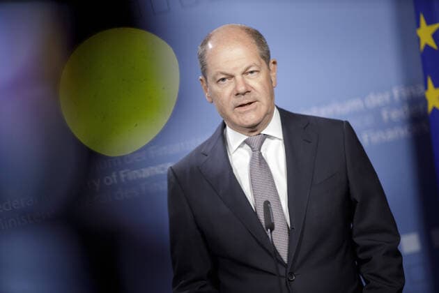 Bundesfinanzminister Olaf Scholz, SPD, gibt vor einer Videokonferenz der Euro-Gruppe ein Pressestatement ab. Berlin, 09.04.2020 Berlin Deutschland