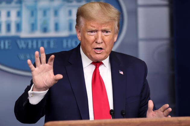April 9, 2020, Washington, District of Columbia, USA: United States President Donald J. Trump speaks during a press briefing with members of the coronavirus task force in the Brady Press Briefing Room of the White House on April 9, 2020 in Washington, DC. .Credit: Pool via CNP Washington USA - ZUMAs152 20200409_zaa_s152_016 Copyright: xOliverxContrerasx