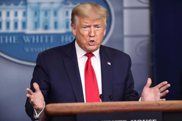 April 9, 2020, Washington, District of Columbia, USA: United States President Donald J. Trump speaks during a press briefing with members of the coronavirus task force in the Brady Press Briefing Room of the White House on April 9, 2020 in Washington, DC. .Credit: Pool via CNP Washington USA - ZUMAs152 20200409_zaa_s152_063 Copyright: xOliverxContrerasx