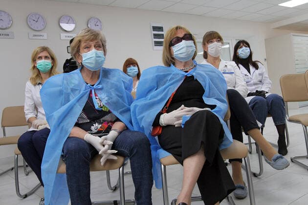 DNIPRO, UKRAINE - APRIL 10, 2020 - Participants of the conference on preventive measures to counter the spread of coronavirus in Ukraine, Dnipro, southeastern Ukraine. Conference on coronavirus held in Dnipro  Copyright: xMykolaxMyakshykovx