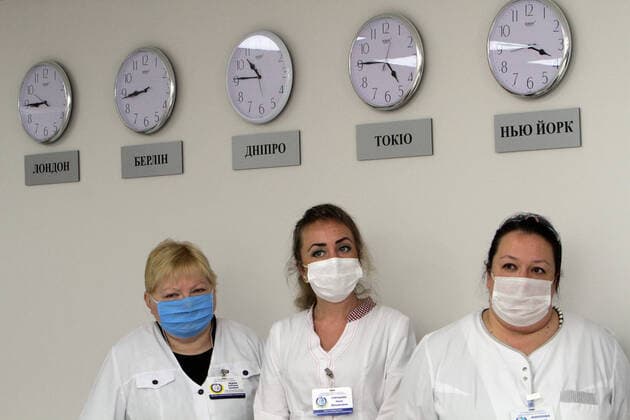 DNIPRO, UKRAINE - APRIL 10, 2020 - Participants of the conference on preventive measures to counter the spread of coronavirus in Ukraine, Dnipro, southeastern Ukraine. Conference on coronavirus held in Dnipro  Copyright: xMykolaxMyakshykovx