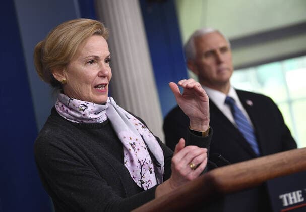 White House Coronavirus Response Coordinator Ambassador Debbie Birx speaks at a Coronavirus briefing at the White House on Friday, April 10, 2020 in Washington, DC. With the U.S. death toll from the coronavirus pandemic expected to peak over the weekend, most of the country will be firmly under stay-at-home orders on Easter Sunday.  WAS202041050526 KEVINxDIETSCH