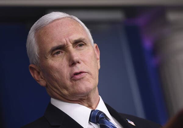 Vice President Mike Pence speaks at a Coronavirus briefing at the White House on Friday, April 10, 2020 in Washington, DC. With the U.S. death toll from the coronavirus pandemic expected to peak over the weekend, most of the country will be firmly under stay-at-home orders on Easter Sunday.  WAS2020410505271 KEVINxDIETSCH