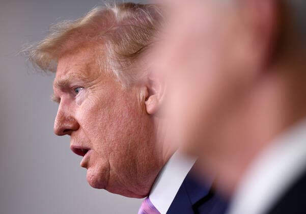 April 10, 2020, Washington, District of Columbia, USA: United States President Donald J. Trump delivers remarks on the COVID-19 pandemic during the Coronavirus Task Force briefing at the White House in Washington, D.C. on Tuesday, April 6, 2020. .Credit: Pool via CNP Washington USA - ZUMAs152 20200410_zaa_s152_089 Copyright: xKevinxDietschx