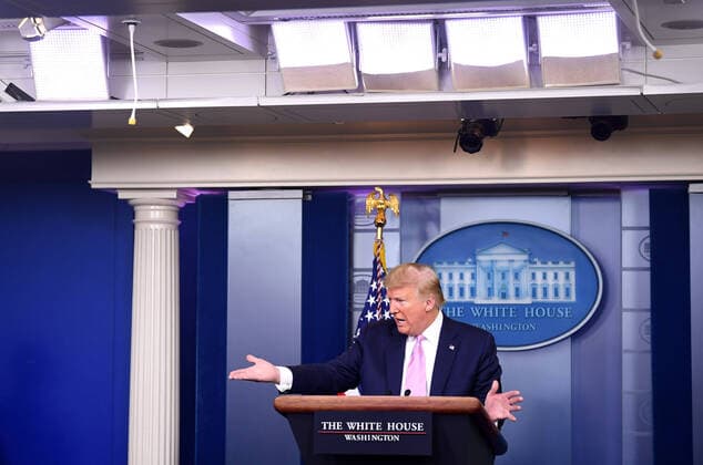 United States President Donald J. Trump speaks at a Coronavirus briefing at the White House on Friday, April 10, 2020, in Washington, DC. With the U.S. death toll from the coronavirus pandemic expected to peak over the weekend, most of the country will be firmly under stay-at-home orders on Easter Sunday. Copyright: xKevinxDietschx xPoolxviaxCNPx MediaPunchx