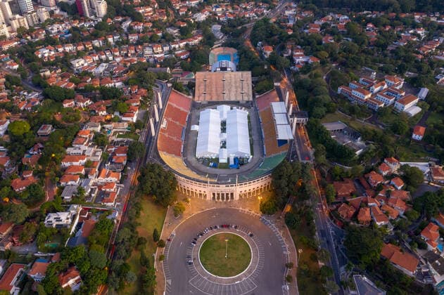 SÃO PAULO, SP - 10.04.2020: FIELD HOSPITAL IN PACAEMBU - Drone photos, taken from the field hospital at the Pacaembu stadium, created for the Covid-19 crisis, in São Paulo, SP. x1903238x  AndrexChaco