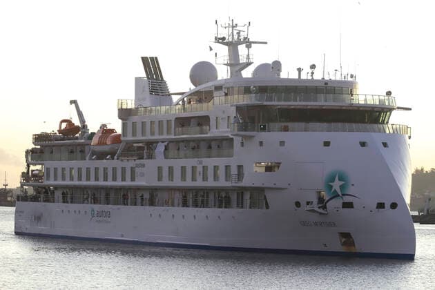 April 10, 2020, Montevideo, Montevideo, Uruguay: The Greg Mortimer cruise ship arrives to the port in Montevideo to evacuate and repatriate 112 Australian and New Zealand tourists, some of them infected with COVID-19. Montevideo Uruguay - ZUMAz106 20200410_zip_z106_003 Copyright: xMauricioxZinax