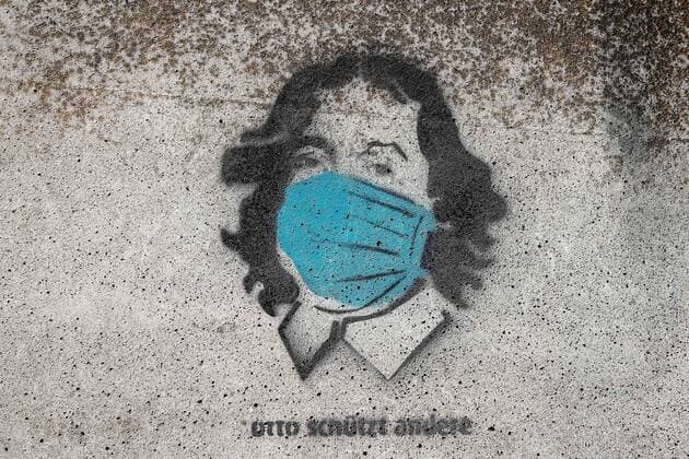 11.04.2020, xtgx, Auswirkungen des Corona Virus in Magdeburg, Graffiti am Petrifoerder Otto schuetzt andere , Bild von Otto Von Guericke. Symbolbild, Symbolfoto, Mundschutz, Mundschutzpflicht. Magdeburg