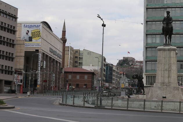 Turkey™s capital Ankara™s normally crowded but now mostly deserted streets after the two-day curfew declared by the government to slow coronavirus spread, in Ankara, Saturday, April 11, 2020. 16718076