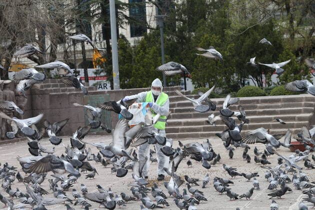 Turkey™s capital Ankara™s normally crowded but now mostly deserted streets after the two-day curfew declared by the government to slow coronavirus spread, in Ankara, Saturday, April 11, 2020. 16718075