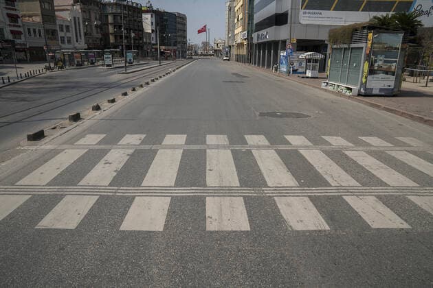 Istanbul™s normally crowded but now mostly deserted Kadikoy district streets after the two-day curfew declared by the government to slow coronavirus spread, in Istanbul, Saturday, April 11, 2020. Copyright: MuratxBaykara 16718135