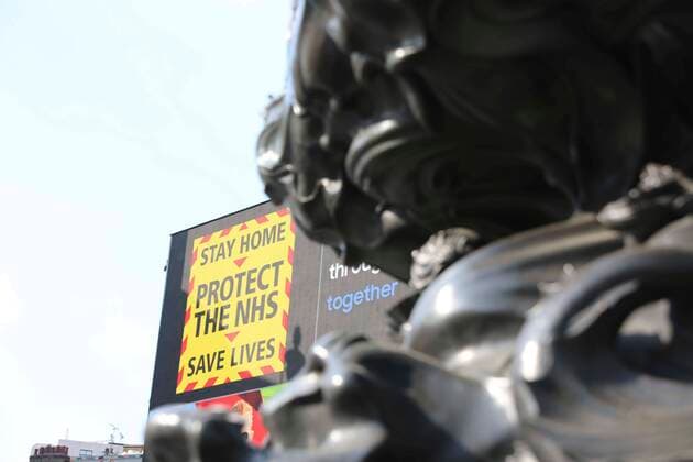 April 11, 2020, London, United Kingdom: On the eve of Easter Sunday, London is still in Lockdown. The message from the UK government is STAY HOME - PROTECT THE NHS - SAVE LIVES , while messages thanking the NHS appear in windows and on the streets of London. London United Kingdom  - ZUMA - S 20200411_mda_d158_299 Copyright: xPaolaxDesideriox