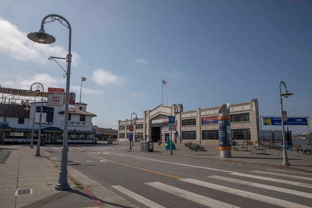 (200413) --SAN FRANCISCO, April 13, 2020 -- Photo taken on April 12, 2020 shows a view of the Fisherman s Wharf amid COVID-19 outbreak in San Francisco, the United States. (Photo by Xinhua) U.S.-SAN FRANCISCO-COVID-19 LixJianguo 