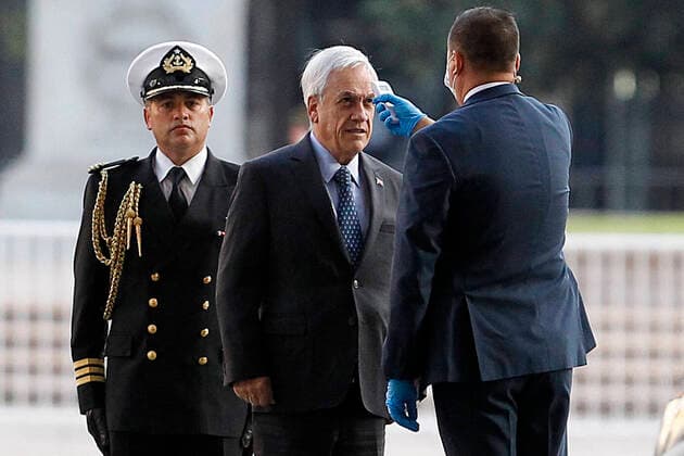 Santiago, April 13, 2020 The President of the Republic, Sebastian Pinera, receives the Honors of the Mint Palace Guard Dragomir Yankovic Aton Chile, Santiago Chile Aton 411548  Copyright: DRAGOMIRxYANKOVIC ATONxCHILE