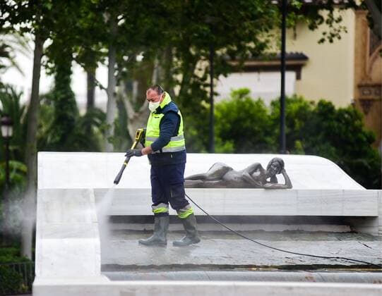 Contraction workers return to work after the end of the ban during confinement amid the outbreak of coronavirus disease COVID 19 in SEVILLE, Spain, April 13, 2020 Cordon Press