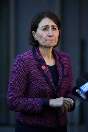 GLADYS BEREJIKLIAN CORONAVIRUS PRESSER, NSW Premier Gladys Berejiklian speaks to the media during a press conference in Sydney, Tuesday, April 14, 2020. ( NO ARCHIVING, EDITORIAL USE ONLY, NO USE IN BOOKS WITHOUT CONSENT SYDNEY NSW AUSTRALIA  Copyright: xJOELxCARRETTx 20200414001463383194